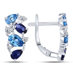 Cercei din argint  cu pietre Cubic Zirconia Incolor, Topaz Swiss și Corindon