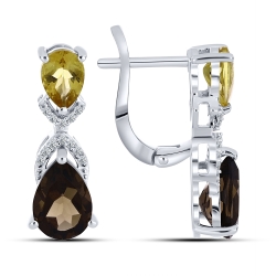 Cercei din argint  cu pietre Cubic Zirconia Incolor, Cuarț fumuriu și Citrin