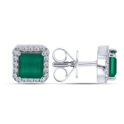 Cercei Pusete din argint  cu pietre Cubic Zirconia Incolor, Agat verde