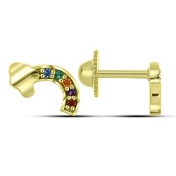 Cercei p-u copii din aur galben cu pietre Cubic Zirconia Portocaliu, Nanoametist și Nanosmarald
