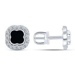 Cercei din aur alb cu pietre Cubic Zirconia Incolor, Onix negru