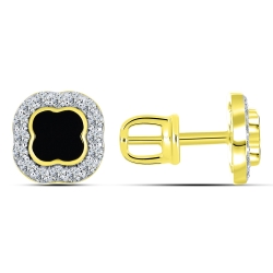Cercei din aur galben cu pietre Cubic Zirconia Incolor, Onix negru