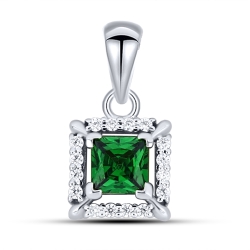 Pandantiv din aur alb cu pietre Cubic Zirconia Incolor, Cubic Zirconia Verde