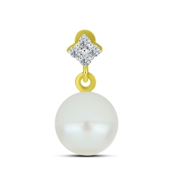 Pandantiv din aur galben cu pietre Cubic Zirconia Incolor, Perla Albă