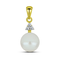 Pandantiv din aur galben cu pietre Cubic Zirconia Incolor, Perla Albă