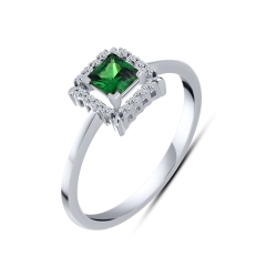Inel din aur alb cu pietre Cubic Zirconia Incolor, Cubic Zirconia Verde
