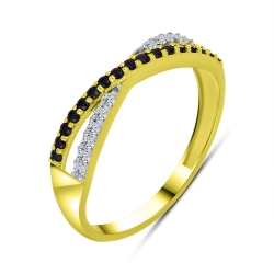 Inel din aur galben cu pietre Cubic Zirconia Incolor, Safir Portocaliu