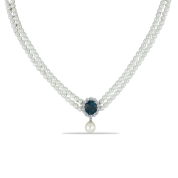Colier din argint  cu pietre Cubic Zirconia Incolor, Perla Albă și Perla Imit.