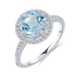 Inel din argint  cu pietre Cubic Zirconia Incolor, Topaz albastru