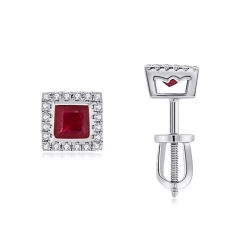 Cercei Pusete din aur alb cu pietre Diamant, Rubin