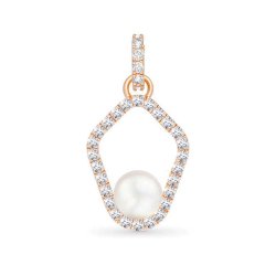 Pandantiv din aur roz cu pietre Cubic Zirconia Incolor, Perla Albă