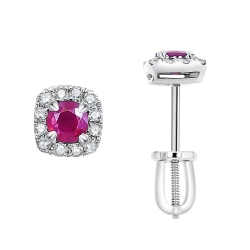 Cercei Pusete din aur alb cu pietre Diamant, Rubin