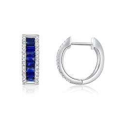 Cercei Creole din aur alb cu pietre Diamant, Safir