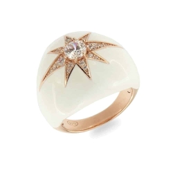 Inel din argint placat cu aur  cu pietre Cubic Zirconia Incolor, Ceramica albă